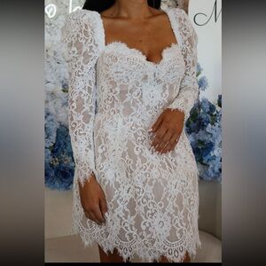 Bronx and Banco White Lace Long Sleeve Dress